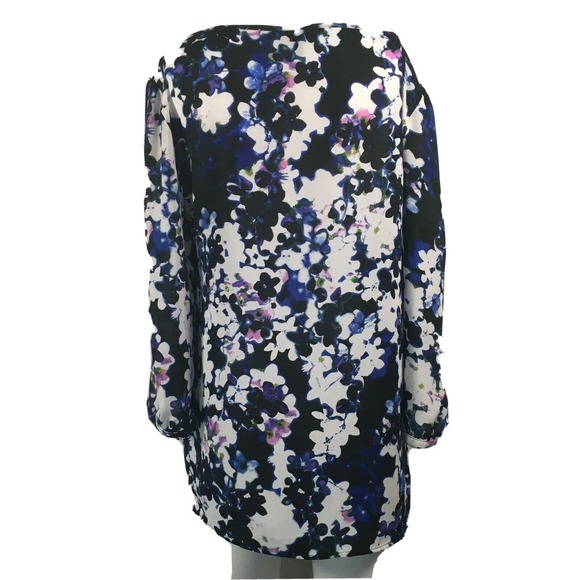 Express Shirt Womens Sz S Navy White Floral Print Tunic‎ Pullover Top Blouse - Picture 2 of 8